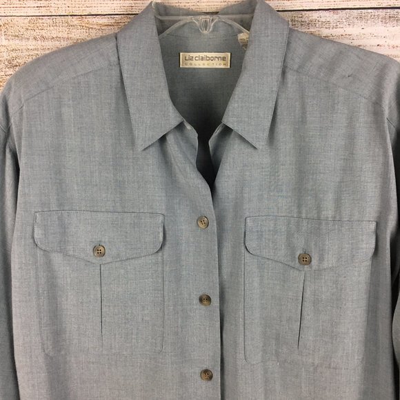 VTG Liz Claiborne Collection Blue Long Sleeve Blouse 90s - Picture 4 of 14